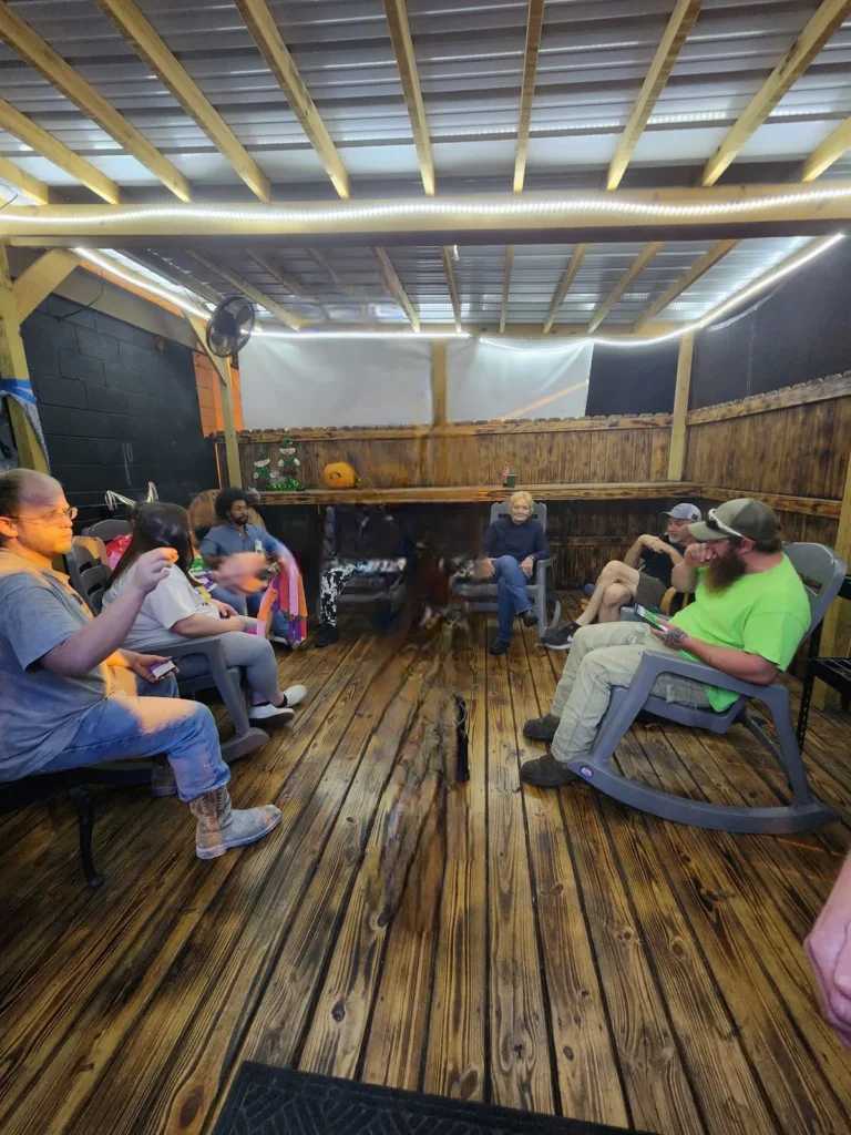 Guests seated together inside the store during the event.